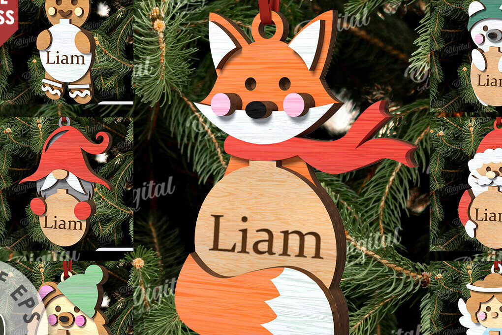 Σετ των 3 Intra απο ξύλο plywood 3mm-4mm πάχος Χριστουγεννιάτικα στολίδια Δέσμη κοπής με λέιζερ Δίασταση 8x8 cm INTRAFABR-111221586