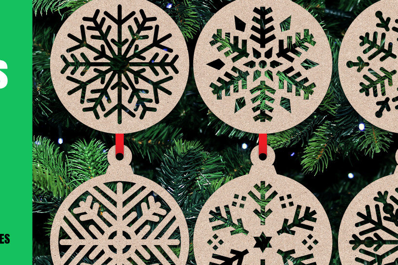 Σετ των 3 Intra απο ξύλο plywood 3mm-4mm πάχος Χριστουγεννιάτικα στολίδια κοπής με λέιζερ Νο.2 Δίασταση 8x8 cm INTRAFABR-20547856