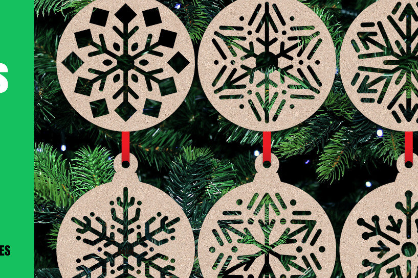 Σετ των 3 Intra απο ξύλο plywood 3mm-4mm πάχος Χριστουγεννιάτικα στολίδια κοπής με λέιζερ Νο.3 Δίασταση 8x8 cm INTRAFABR-20548418