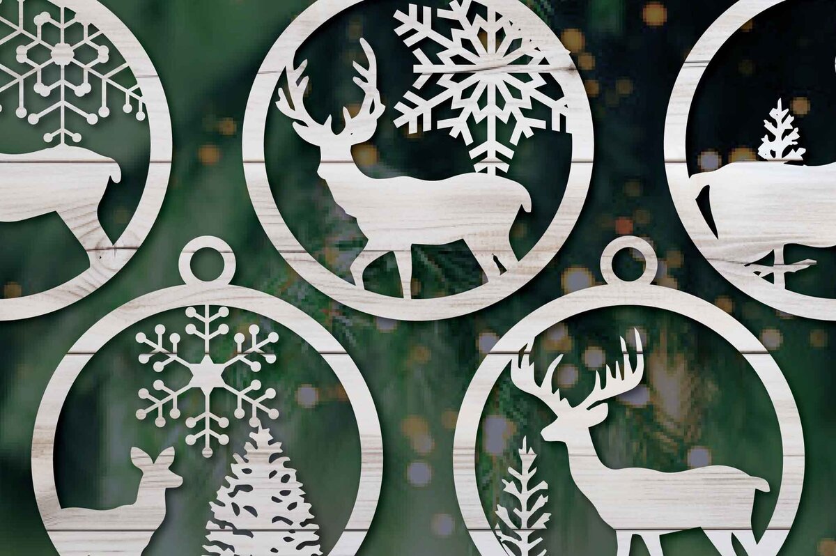 Σετ των 3 Intra απο ξύλο plywood 3mm-4mm πάχος Χριστουγεννιάτικα στολίδια Cut  Δίασταση 8x8 cm INTRAFABR-80776943