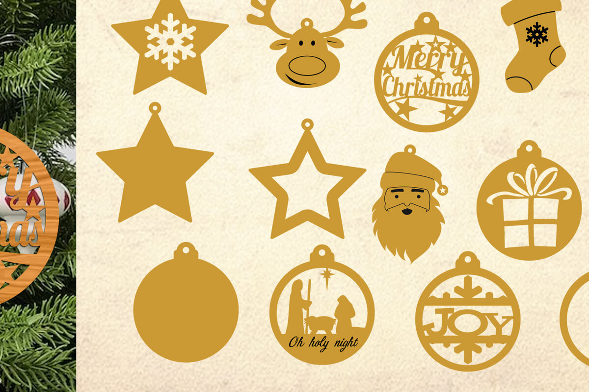 Σετ των 3 Intra απο ξύλο plywood 3mm-4mm πάχος Μοτίβο λέιζερ Χριστουγεννιάτικα στολίδια Δίασταση 3x3 cm INTRAFABR-5048218