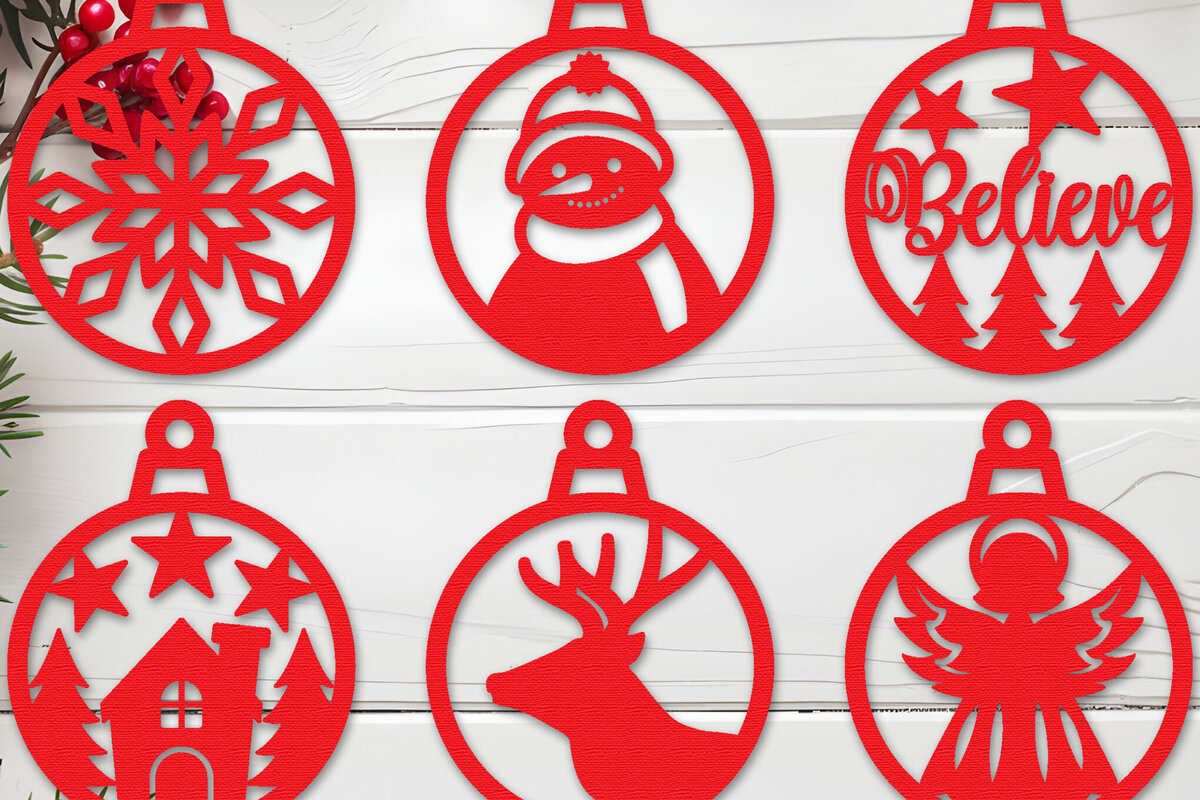 Σετ των 3 Intra απο ξύλο plywood 3mm-4mm πάχος με χριστουγεννιάτικα στολίδια Δίασταση 8x8 cm INTRAFABR-107586398