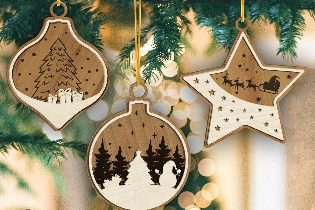 Σετ των 3 Intra απο ξύλο plywood 3mm-4mm πάχος Χριστουγεννιάτικα στολίδια, πολλαπλών στρώσεων Δίασταση 4x4 cm INTRAFABR-85492967
