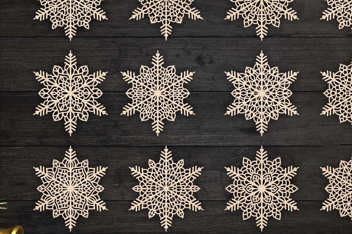 Σετ των 3 Intra απο ξύλο plywood 3mm-4mm πάχος Χριστουγεννιάτικα στολίδια Snowflake 100 Δίασταση 8x8 cm INTRAFABR-78599552