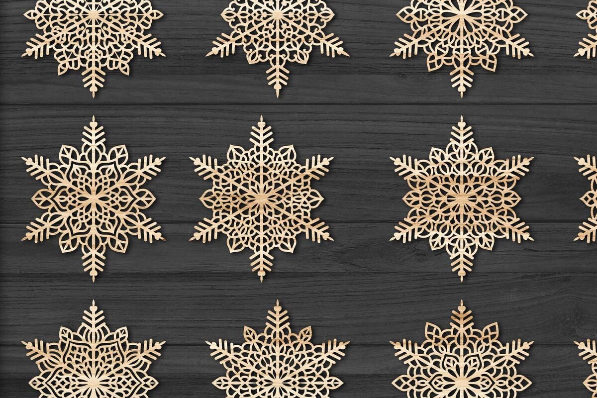 Σετ των 3 Intra απο ξύλο plywood 3mm-4mm πάχος Χριστουγεννιάτικα στολίδια Snowflake 101 Δίασταση 8x8 cm INTRAFABR-78599561