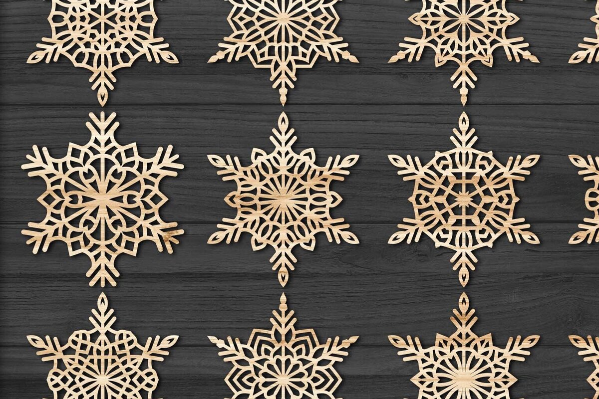 Σετ των 3 Intra απο ξύλο plywood 3mm-4mm πάχος με χριστουγεννιάτικα στολίδια Snowflake 57 Δίασταση 8x8 cm INTRAFABR-77827684