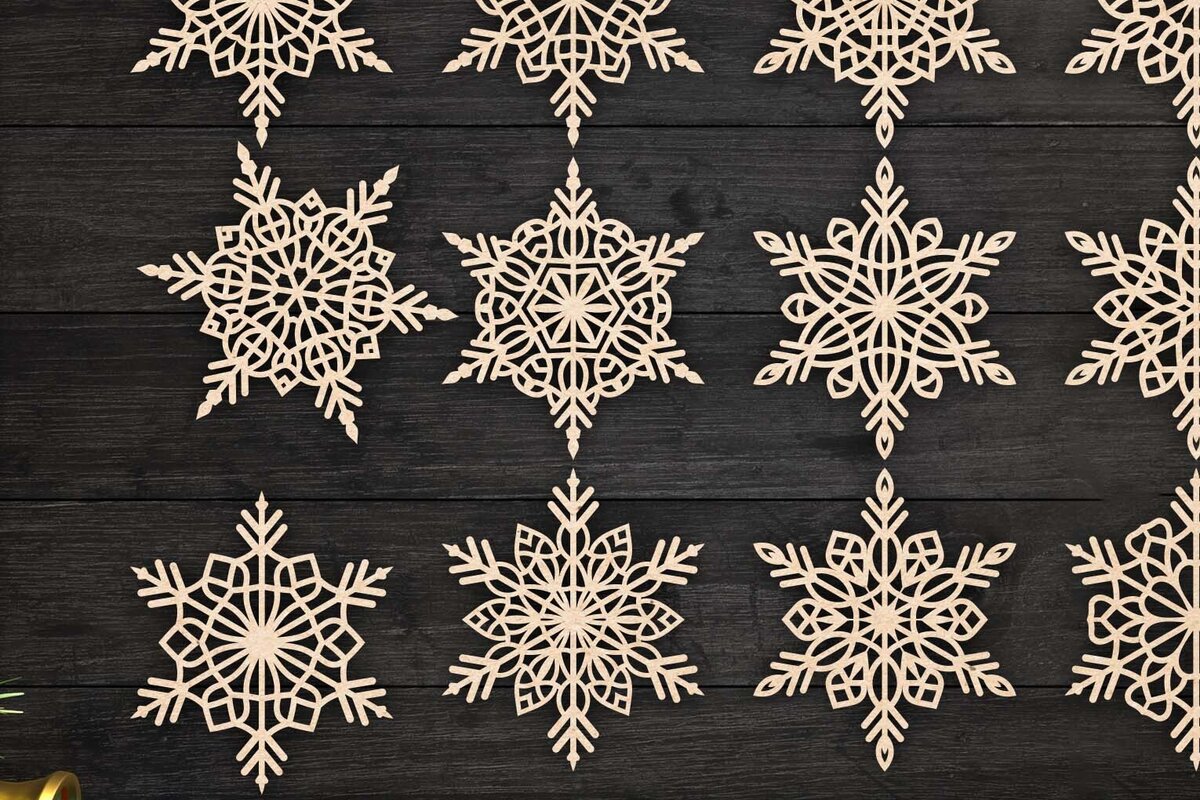 Σετ των 3 Intra απο ξύλο plywood 3mm-4mm πάχος με χριστουγεννιάτικα στολίδια Snowflake 59 Δίασταση 8x8 cm INTRAFABR-77828061