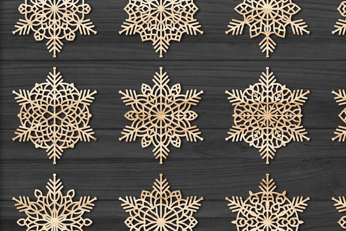 Σετ των 3 Intra απο ξύλο plywood 3mm-4mm πάχος Χριστουγεννιάτικα στολίδια Snowflake 62 Δίασταση 8x8 cm INTRAFABR-77828937