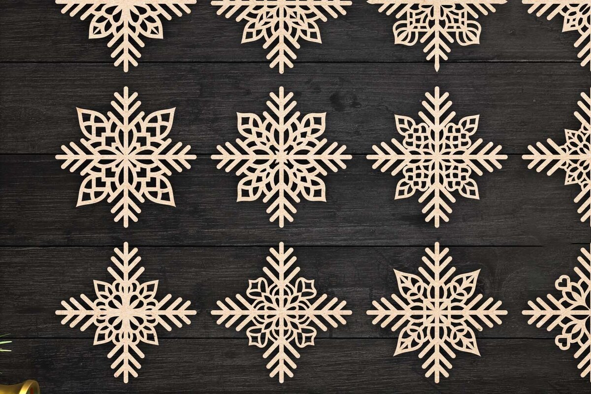 Σετ των 3 Intra απο ξύλο plywood 3mm-4mm πάχος Χριστουγεννιάτικα στολίδια νιφάδας χιονιού 63 Δίασταση 8x8 cm INTRAFABR-77828946