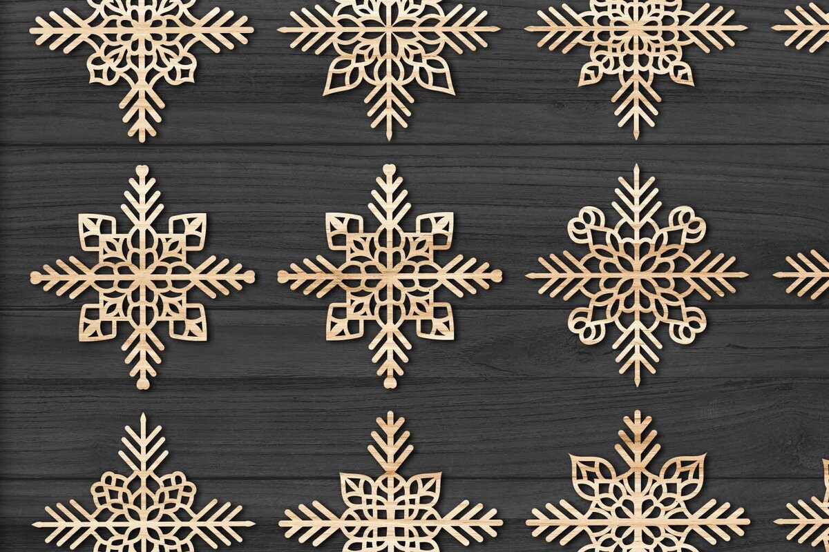 Σετ των 3 Intra απο ξύλο plywood 3mm-4mm πάχος Χριστουγεννιάτικα στολίδια Snowflake 65 Δίασταση 8x8 cm INTRAFABR-77829287