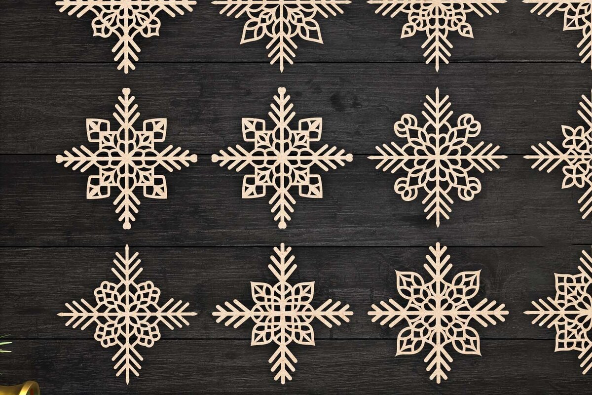 Σετ των 3 Intra απο ξύλο plywood 3mm-4mm πάχος Χριστουγεννιάτικα στολίδια νιφάδας χιονιού 66 Δίασταση 8x8 cm INTRAFABR-77829383