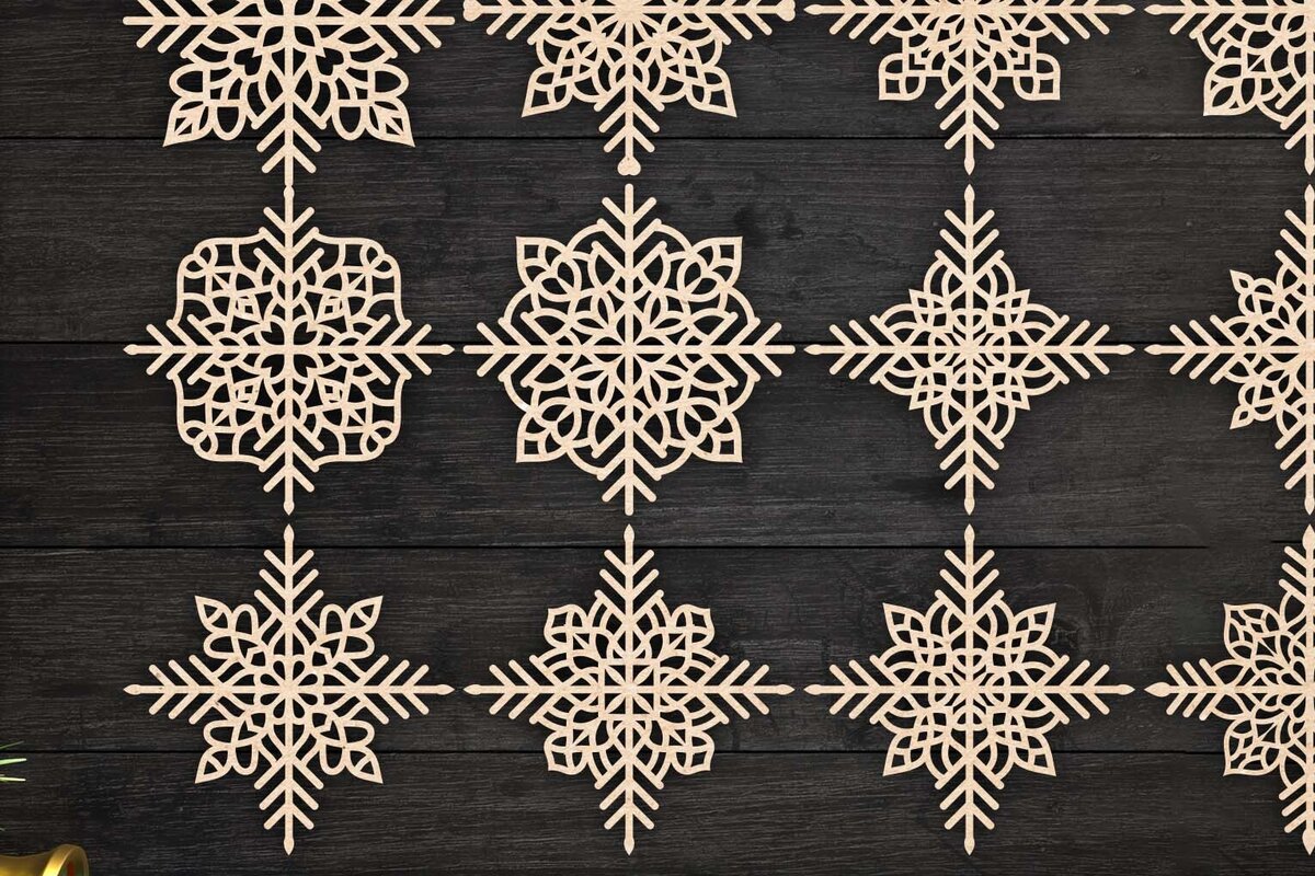 Σετ των 3 Intra απο ξύλο plywood 3mm-4mm πάχος Χριστουγεννιάτικα στολίδια νιφάδας χιονιού 67 Δίασταση 8x8 cm INTRAFABR-77829540