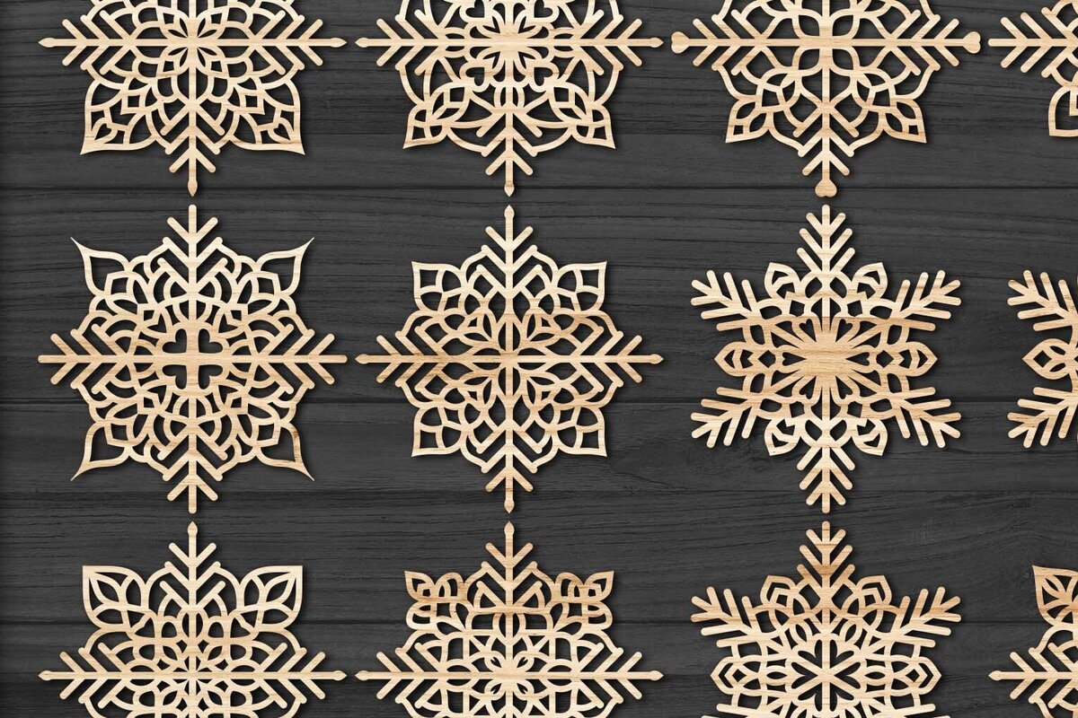 Σετ των 3 Intra απο ξύλο plywood 3mm-4mm πάχος Χριστουγεννιάτικα στολίδια Snowflake 68 Δίασταση 8x8 cm INTRAFABR-77829641