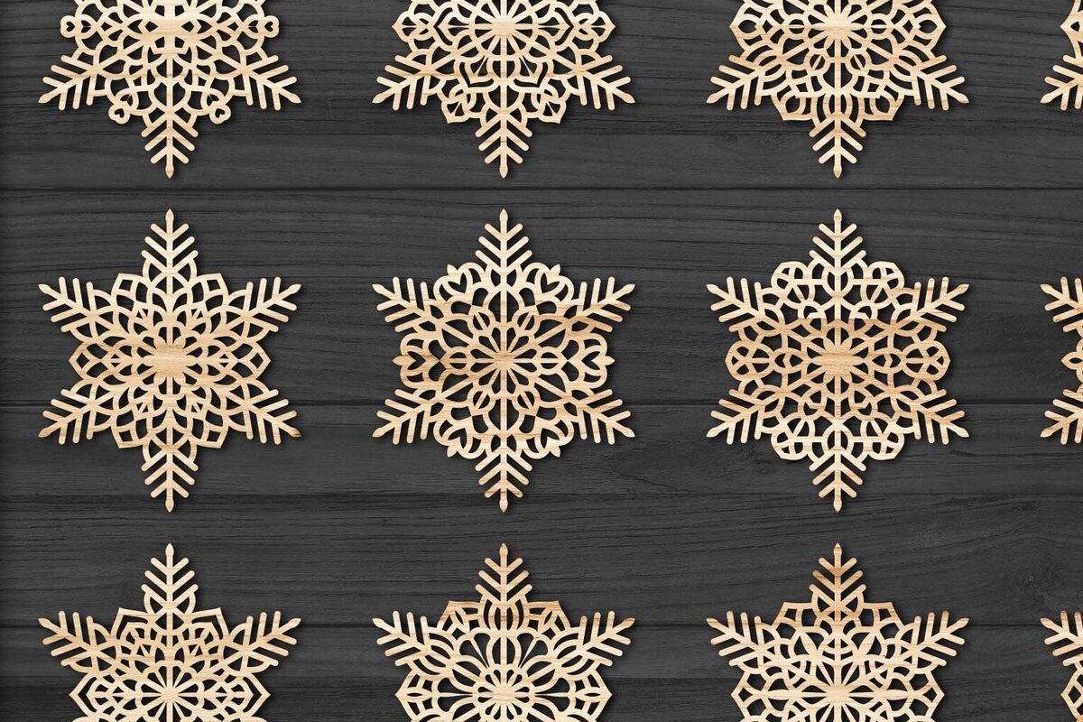 Σετ των 3 Intra απο ξύλο plywood 3mm-4mm πάχος με χριστουγεννιάτικα στολίδια Snowflake 76 Δίασταση 8x8 cm INTRAFABR-77971987