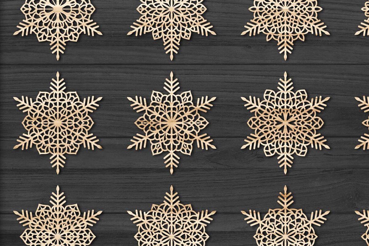 Σετ των 3 Intra απο ξύλο plywood 3mm-4mm πάχος Χριστουγεννιάτικα στολίδια Snowflake 82 Δίασταση 8x8 cm INTRAFABR-78024833