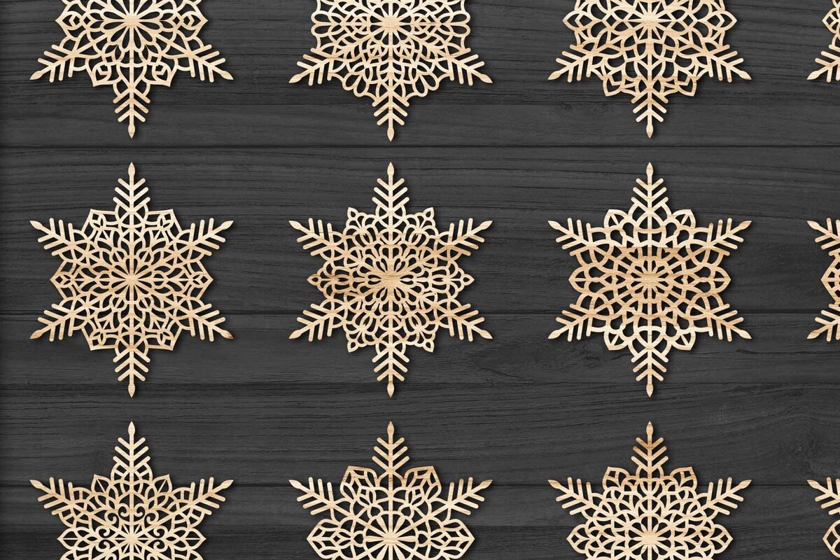 Σετ των 3 Intra απο ξύλο plywood 3mm-4mm πάχος Χριστουγεννιάτικα στολίδια Snowflake 83 Δίασταση 8x8 cm INTRAFABR-78025045