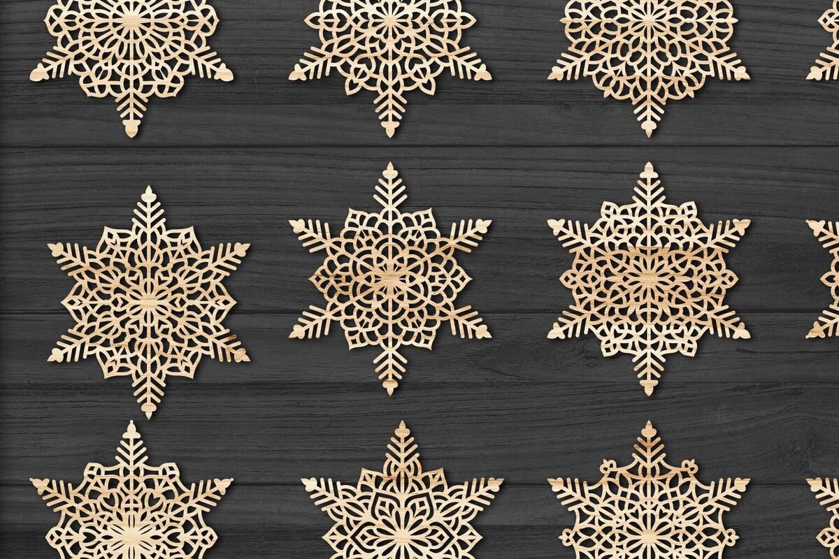 Σετ των 3 Intra απο ξύλο plywood 3mm-4mm πάχος Χριστουγεννιάτικα στολίδια Snowflake 84 Δίασταση 8x8 cm INTRAFABR-78025042