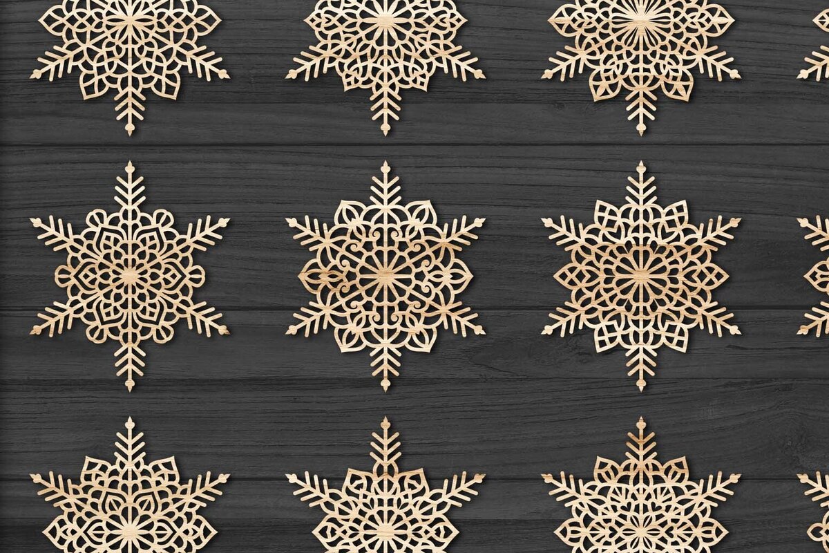 Σετ των 3 Intra απο ξύλο plywood 3mm-4mm πάχος Χριστουγεννιάτικα στολίδια Snowflake 90 Δίασταση 8x8 cm INTRAFABR-78108501