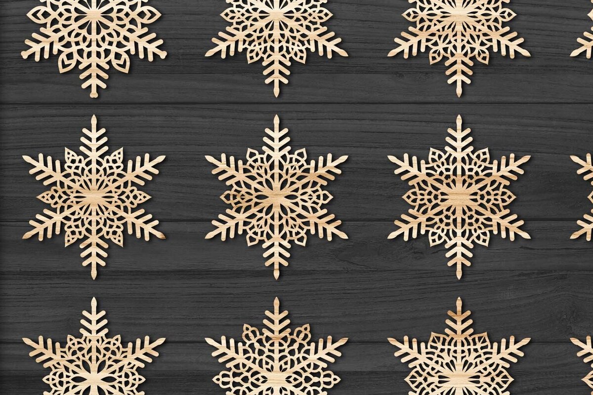 Σετ των 3 Intra απο ξύλο plywood 3mm-4mm πάχος Χριστουγεννιάτικα στολίδια νιφάδας χιονιού 92 Δίασταση 8x8 cm INTRAFABR-78136588