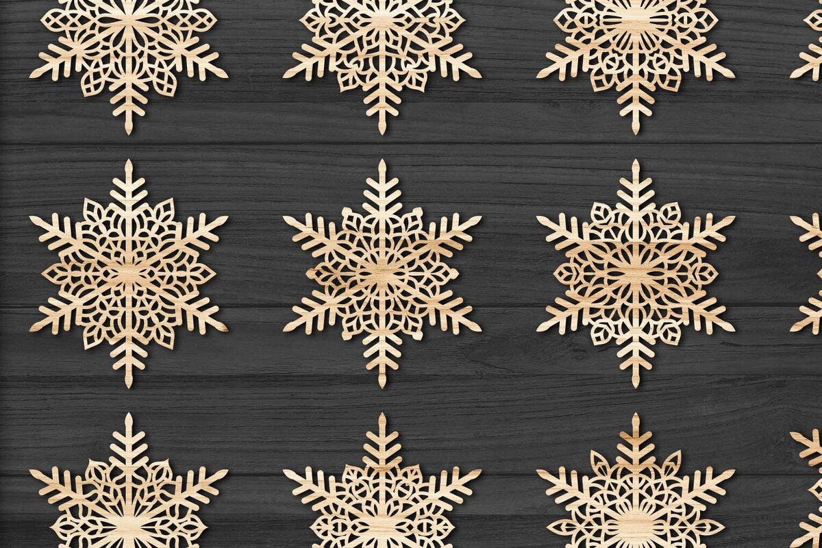 Σετ των 3 Intra απο ξύλο plywood 3mm-4mm πάχος Χριστουγεννιάτικα στολίδια νιφάδας χιονιού 94 Δίασταση 8x8 cm INTRAFABR-78136803