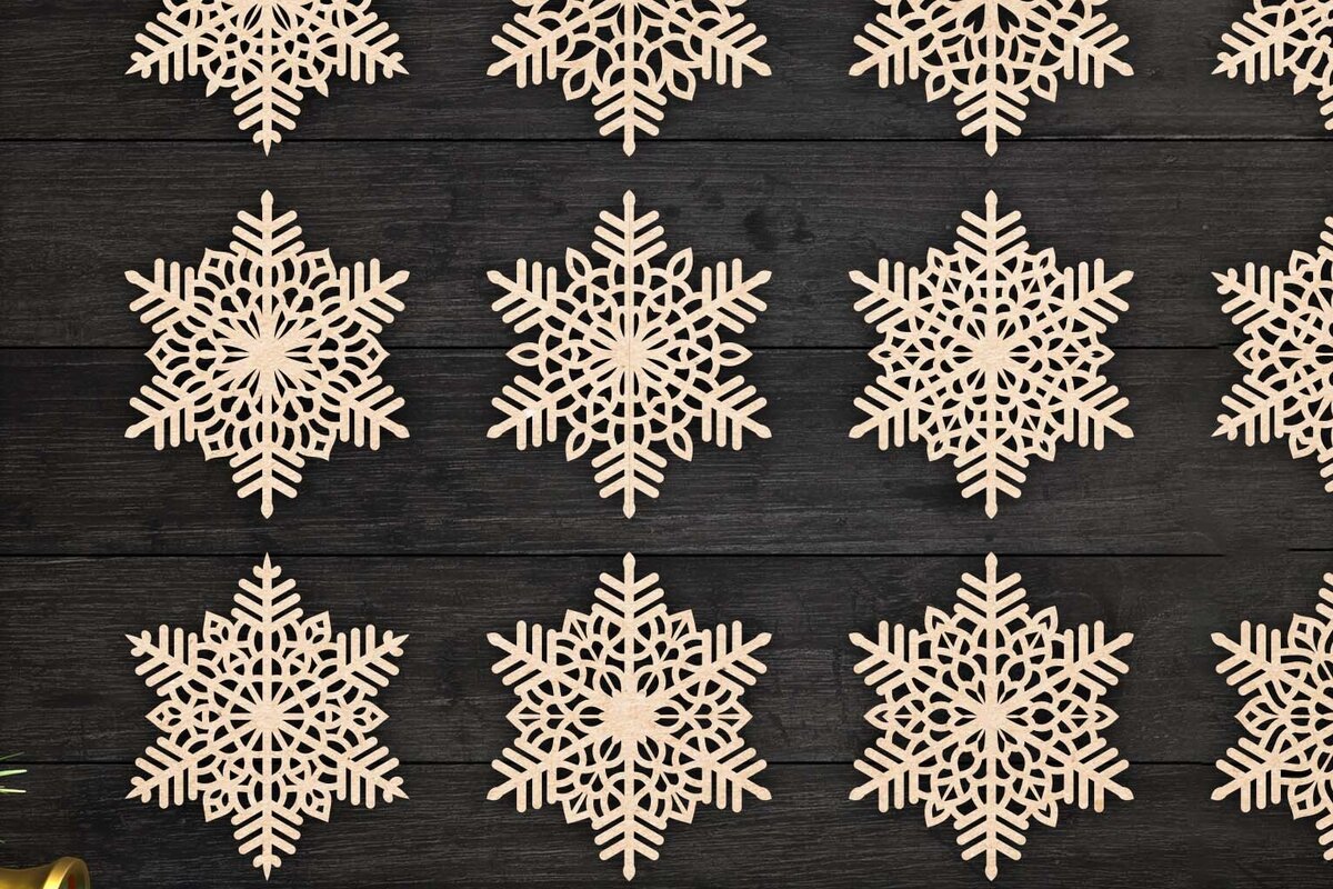 Σετ των 3 Intra απο ξύλο plywood 3mm-4mm πάχος Χριστουγεννιάτικα στολίδια νιφάδας χιονιού 95 Δίασταση 8x8 cm INTRAFABR-78341436