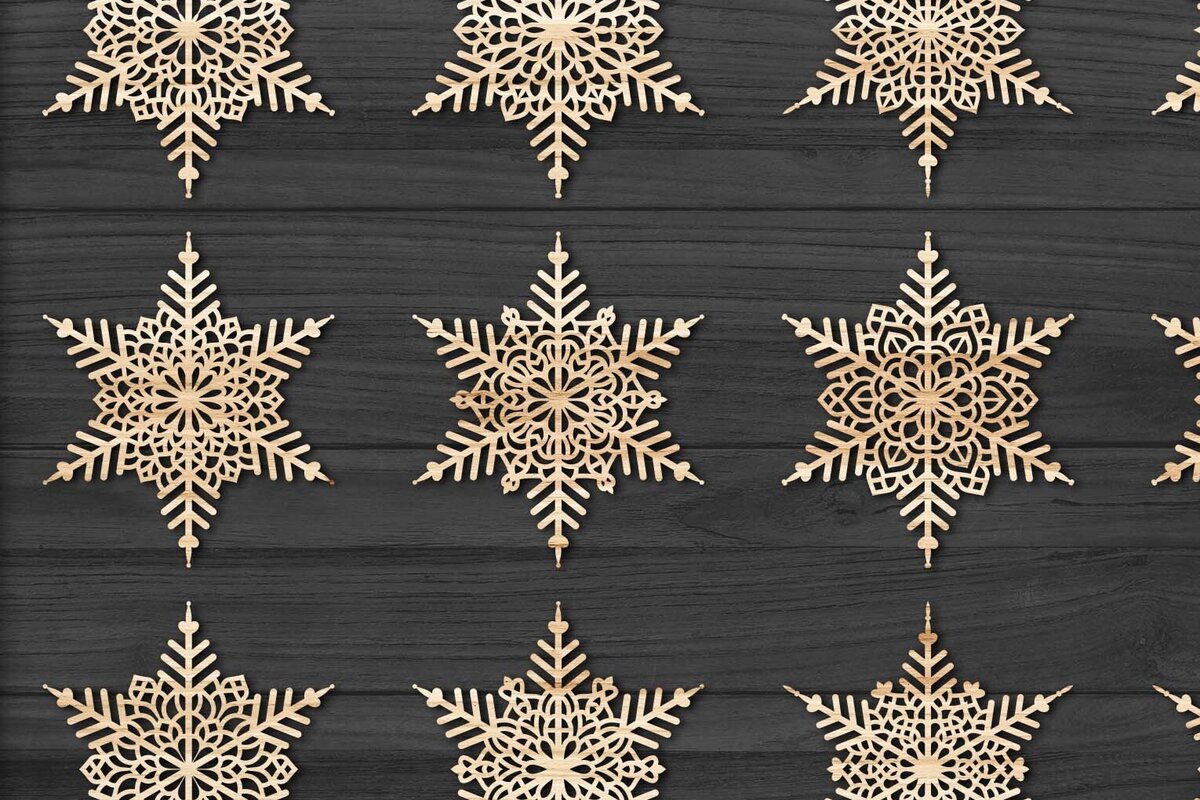 Σετ των 3 Intra απο ξύλο plywood 3mm-4mm πάχος Χριστουγεννιάτικα στολίδια νιφάδας χιονιού Δίασταση 8x8 cm INTRAFABR-78025599