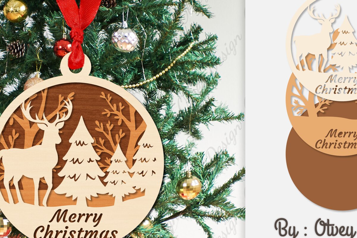 Σετ των 3 Intra απο ξύλο plywood 3mm-4mm πάχος Χριστουγεννιάτικα στολίδια  Δίασταση 8x8 cm INTRAFABR-107912606