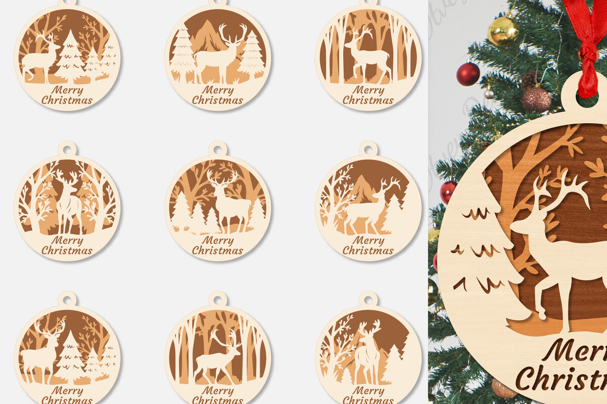 Σετ των 3 Intra απο ξύλο plywood 3mm-4mm πάχος Χριστουγεννιάτικα στολίδια  Δίασταση 8x8 cm INTRAFABR-107915532