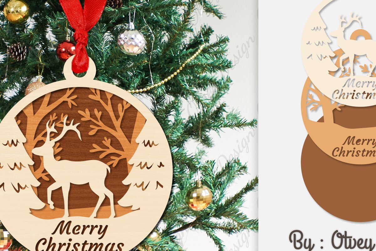 Σετ των 3 Intra απο ξύλο plywood 3mm-4mm πάχος Χριστουγεννιάτικα στολίδια  Δίασταση 8x8 cm INTRAFABR-107912576