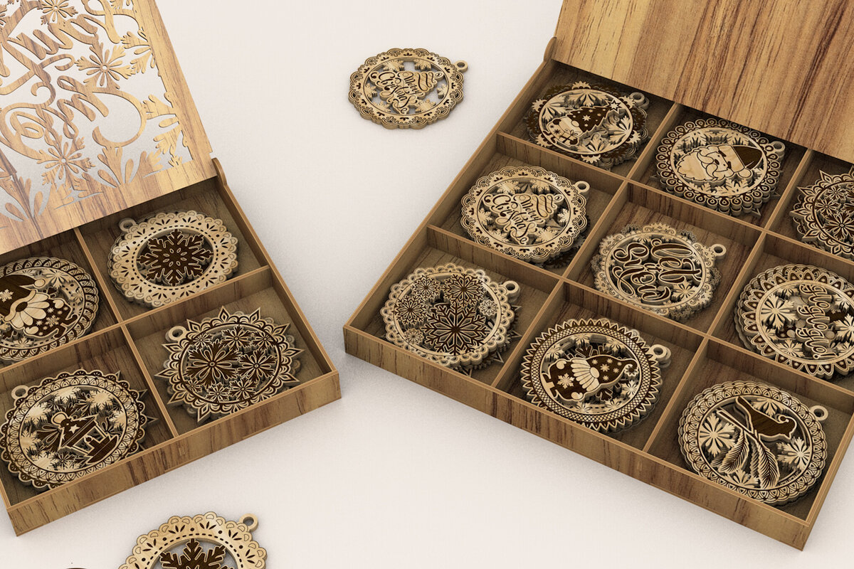 Σετ των 3 Intra απο ξύλο plywood 3mm-4mm πάχος ΧΡΙΣΤΟΥΓΕΝΝΙΑΤΙΚΑ ΣΤΟΛΙΔΙΑ με ΚΟΥΤΙ, Διακόσμηση σπιτιού Δίασταση 5x1 cm INTRAFABR-83726251