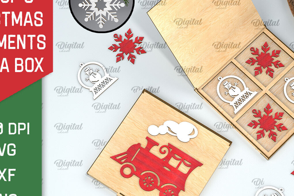 Σετ των 3 Intra απο ξύλο plywood 3mm-4mm πάχος Χριστουγεννιάτικα στολίδια με κουτί Δίασταση 3x3 cm INTRAFABR-104758170