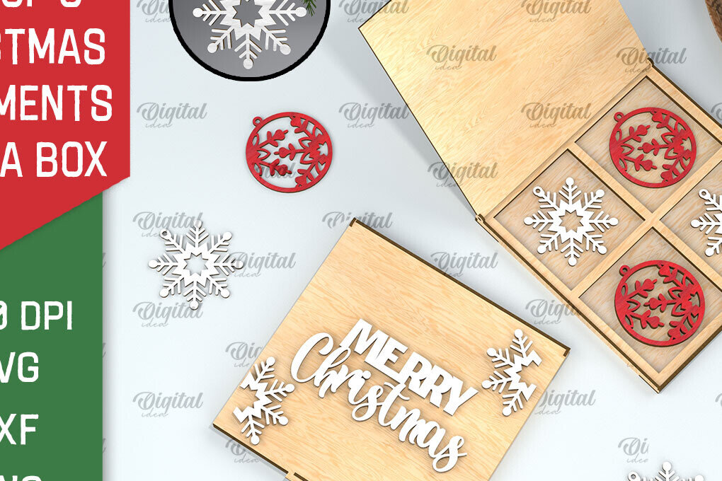 Σετ των 3 Intra απο ξύλο plywood 3mm-4mm πάχος Χριστουγεννιάτικα στολίδια με κουτί Δίασταση 3x3 cm INTRAFABR-104757881