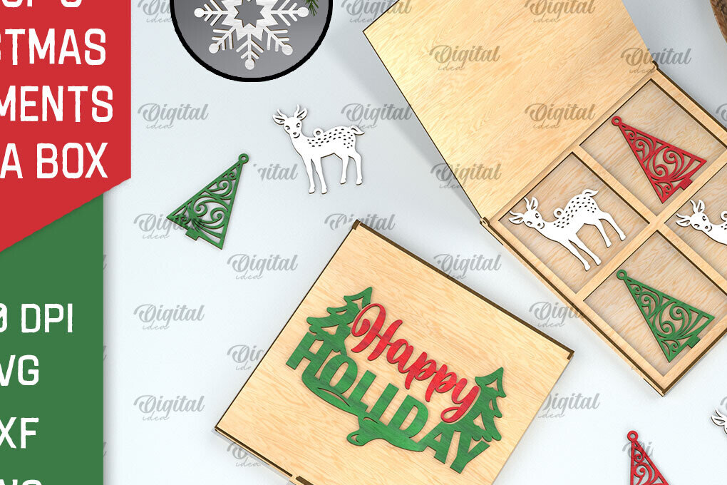 Σετ των 3 Intra απο ξύλο plywood 3mm-4mm πάχος Χριστουγεννιάτικα στολίδια με κουτί Δίασταση 3x3 cm INTRAFABR-104757902