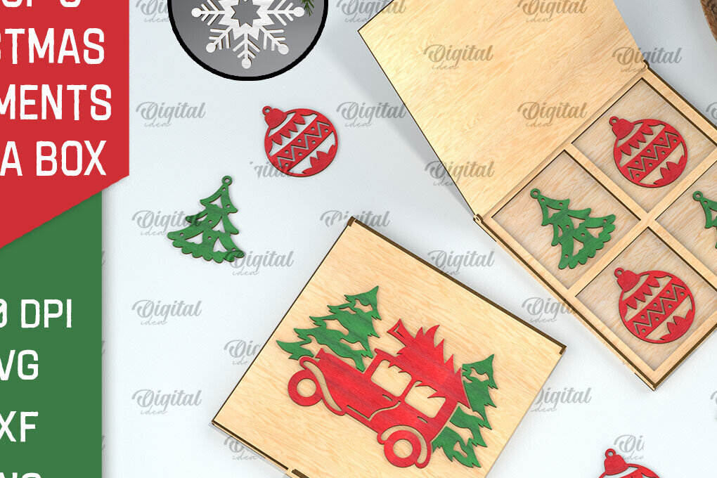 Σετ των 3 Intra απο ξύλο plywood 3mm-4mm πάχος Χριστουγεννιάτικα στολίδια με κουτί Δίασταση 3x3 cm INTRAFABR-104757918