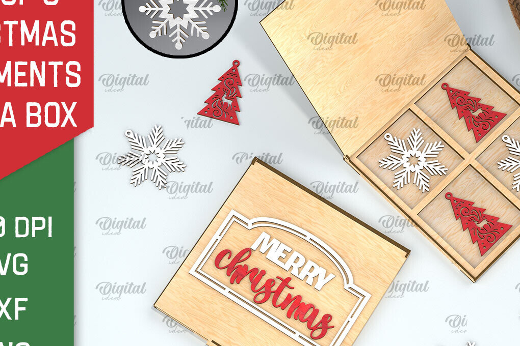 Σετ των 3 Intra απο ξύλο plywood 3mm-4mm πάχος Χριστουγεννιάτικα στολίδια με κουτί Δίασταση 3x3 cm INTRAFABR-104757949