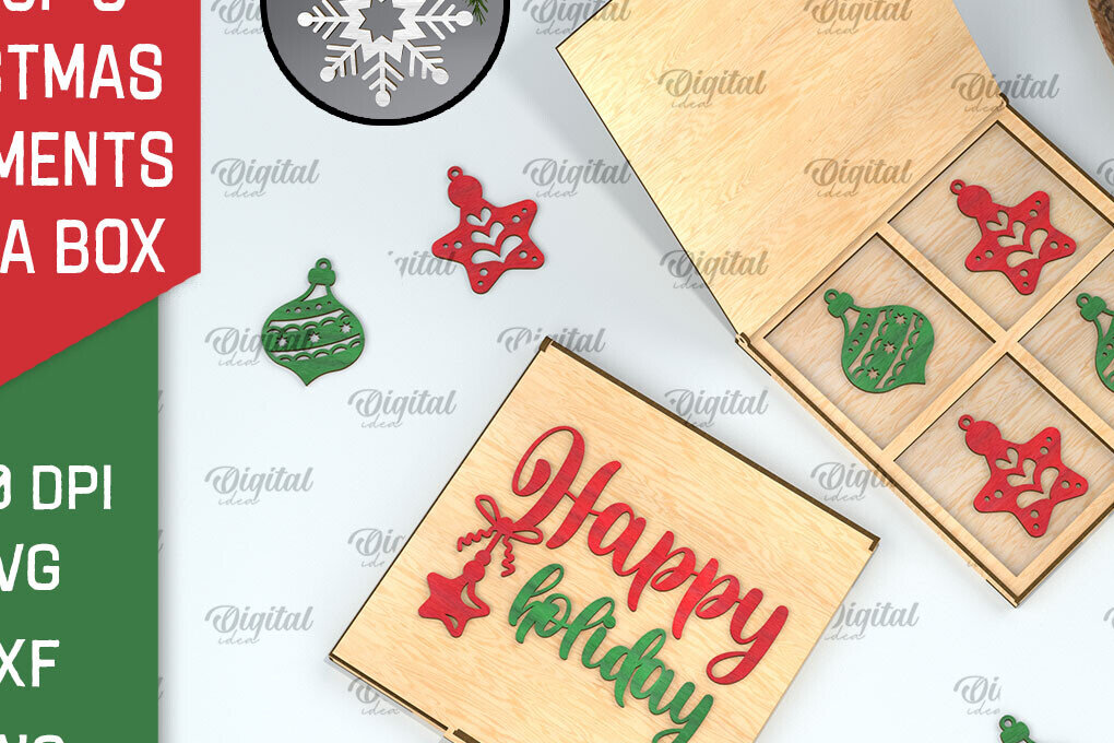 Σετ των 3 Intra απο ξύλο plywood 3mm-4mm πάχος Χριστουγεννιάτικα στολίδια με κουτί Δίασταση 3x3 cm INTRAFABR-104758062