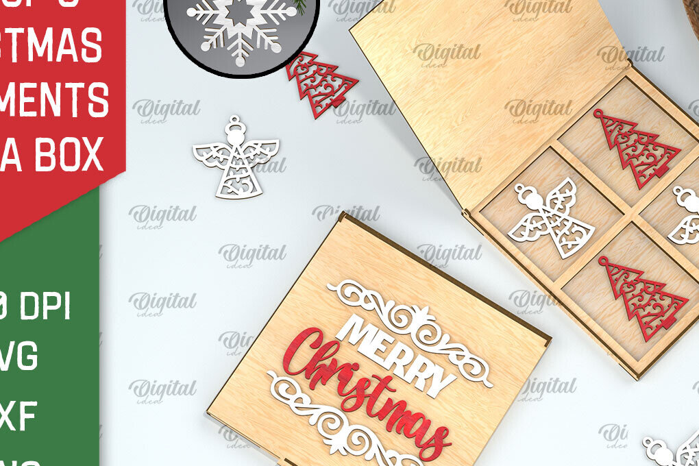 Σετ των 3 Intra απο ξύλο plywood 3mm-4mm πάχος Χριστουγεννιάτικα στολίδια με κουτί Δίασταση 3x3 cm INTRAFABR-104758101