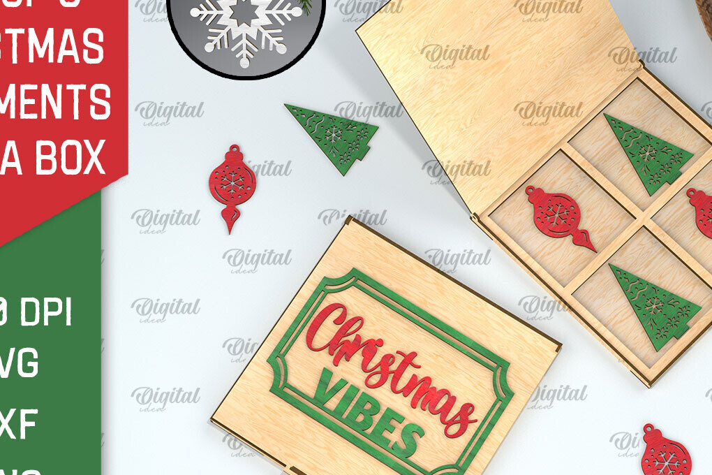 Σετ των 3 Intra απο ξύλο plywood 3mm-4mm πάχος Χριστουγεννιάτικα στολίδια με κουτί Δίασταση 3x3 cm INTRAFABR-104758137