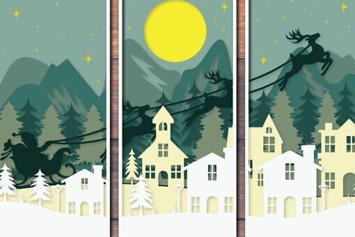 Σετ των 2 Intra απο ξύλο plywood 3mm-4mm πάχος Χριστουγεννιάτικο χαρτί κοπής με συνεχείς στρώσεις Δίασταση 15x15 cm INTRAFABR-77377789