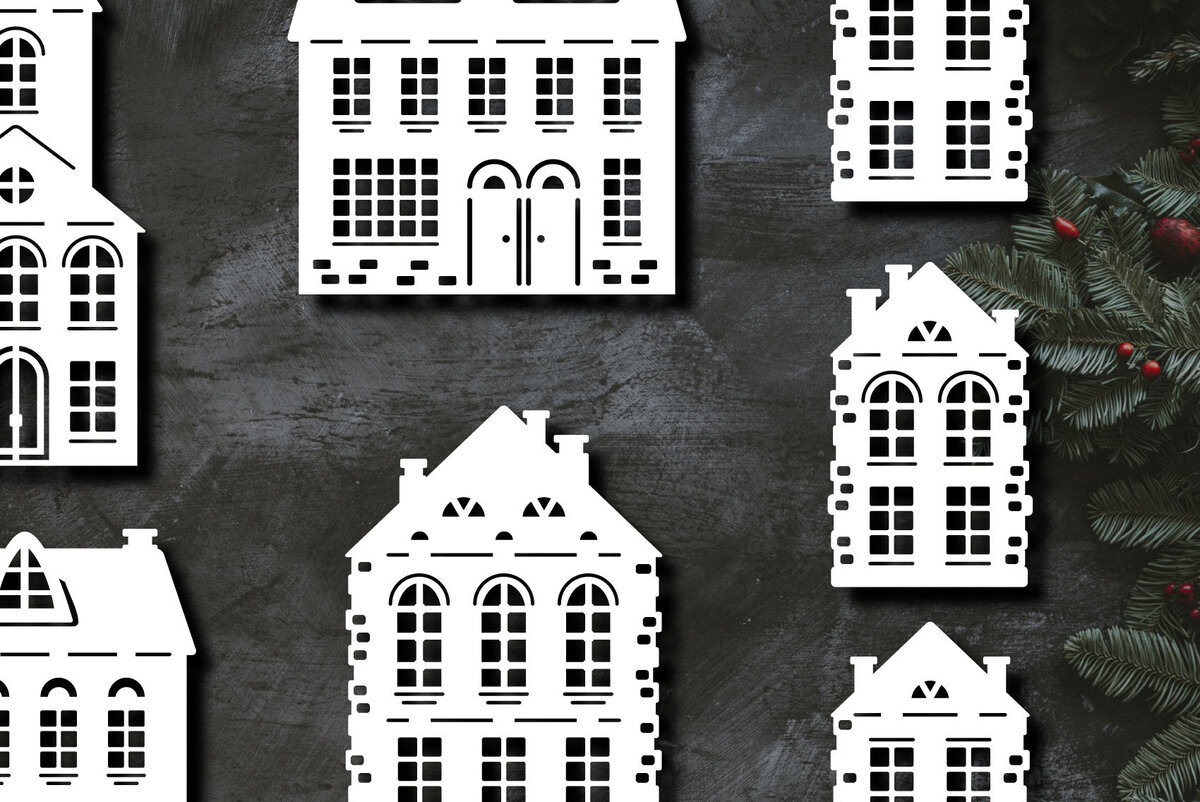 Σετ των 2 Intra απο ξύλο plywood 3mm-4mm πάχος Χριστουγεννιάτικο Χάρτινο Σπίτι Cut Δίασταση 15x15 cm INTRAFABR-19201102