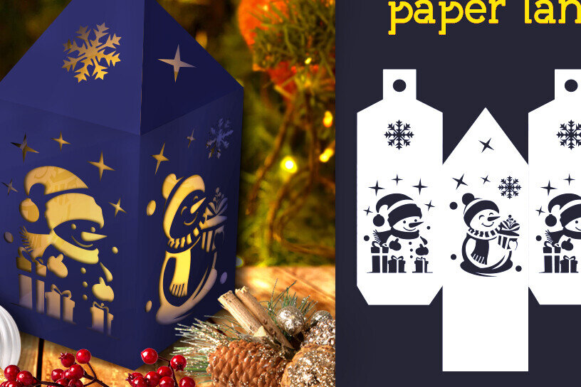 Σετ των 2 Intra απο ξύλο plywood 3mm-4mm πάχος Χριστουγεννιάτικο χάρτινο φανάρι χιονάνθρωποι. Δίασταση 20x20 cm INTRAFABR-105395954