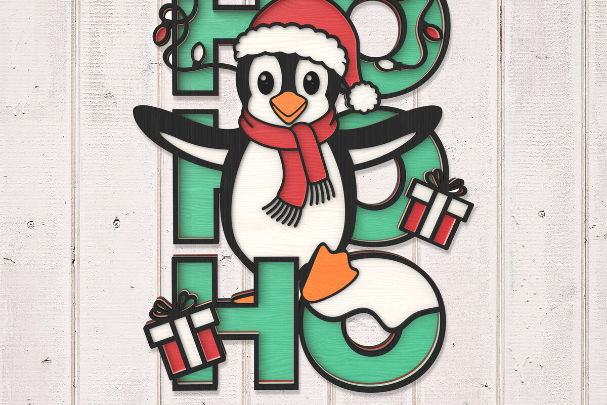 Intra απο ξύλο plywood 3mm-4mm πάχος Χριστουγεννιάτικο πιγκουίνος HOHOHO Δίασταση 30x20 cm INTRAFABR-106853538