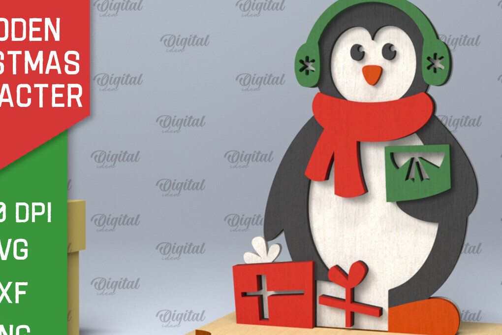 Σετ των 2 Intra απο ξύλο plywood 3mm-4mm πάχος Χριστουγεννιάτικο σχέδιο κοπής με λέιζερ Penguin Δίασταση 15x15 cm INTRAFABR-104437435