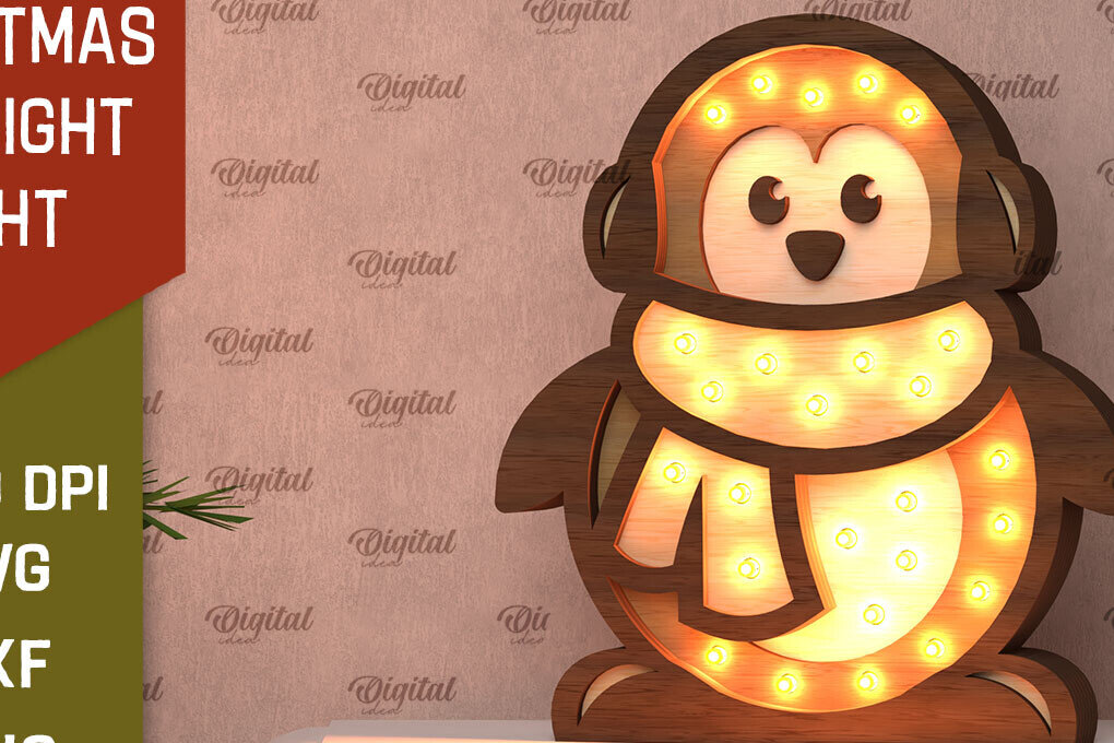 Σετ των 2 Intra απο ξύλο plywood 3mm-4mm πάχος Χριστουγεννιάτικο Penguin Led Nightlight  Δίασταση 15x15 cm INTRAFABR-107832260