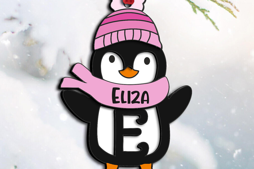 Σετ των 3 Intra απο ξύλο plywood 3mm-4mm πάχος Χριστουγεννιάτικο στολίδι Penguin Letter E Δίασταση 8x8 cm INTRAFABR-109459593