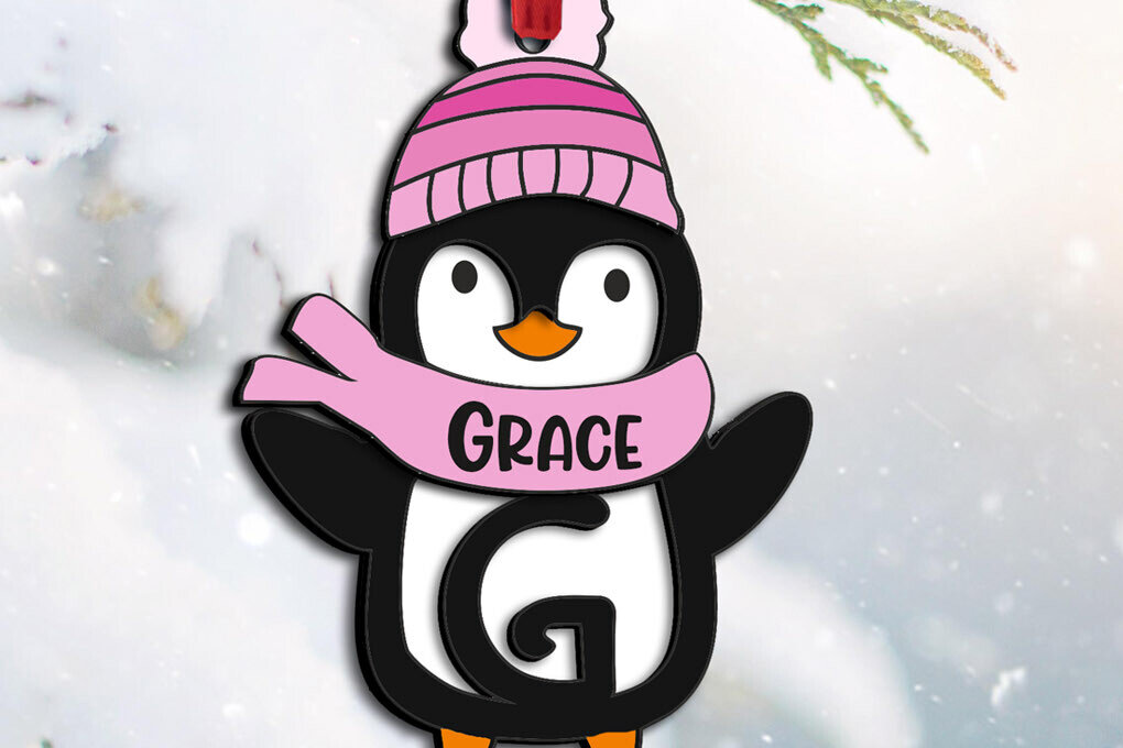 Σετ των 3 Intra απο ξύλο plywood 3mm-4mm πάχος Χριστουγεννιάτικο Penguin Letter G Στολίδι Δίασταση 8x8 cm INTRAFABR-109459830