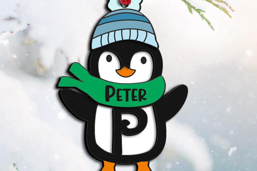 Σετ των 3 Intra απο ξύλο plywood 3mm-4mm πάχος Χριστουγεννιάτικο γράμμα Πιγκουίνος Στολίδι Δίασταση 8x8 cm INTRAFABR-109581346