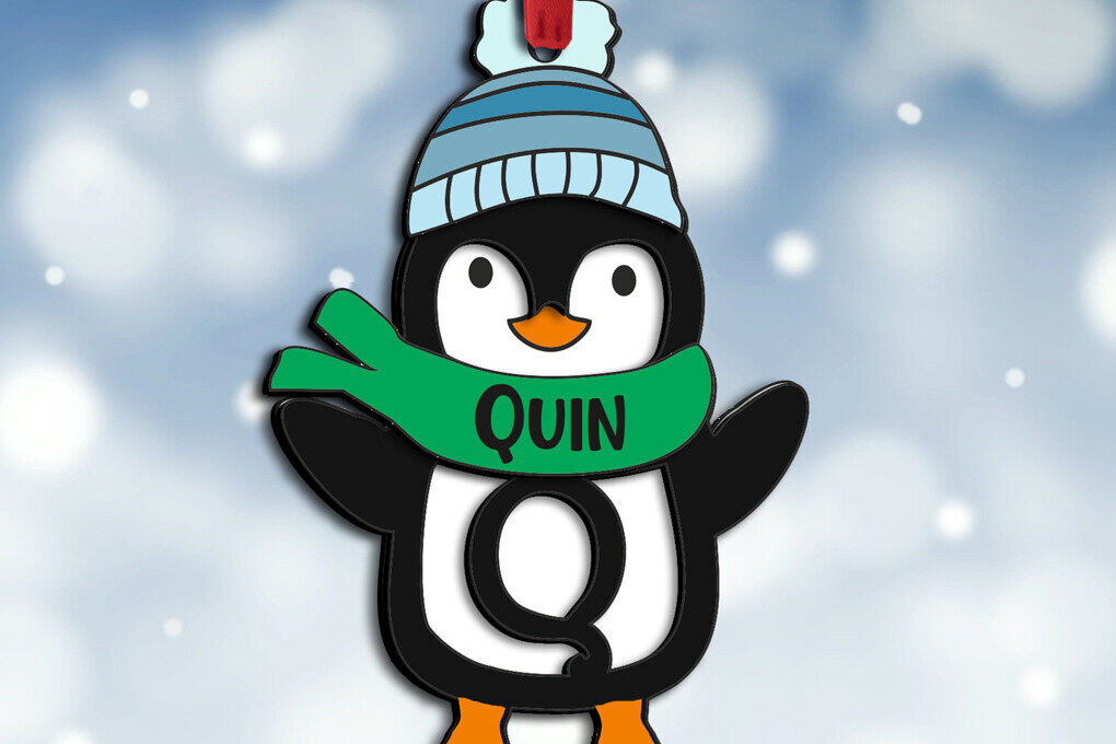 Σετ των 3 Intra απο ξύλο plywood 3mm-4mm πάχος Χριστουγεννιάτικο στολίδιο Penguin Letter Q Δίασταση 8x8 cm INTRAFABR-109612918