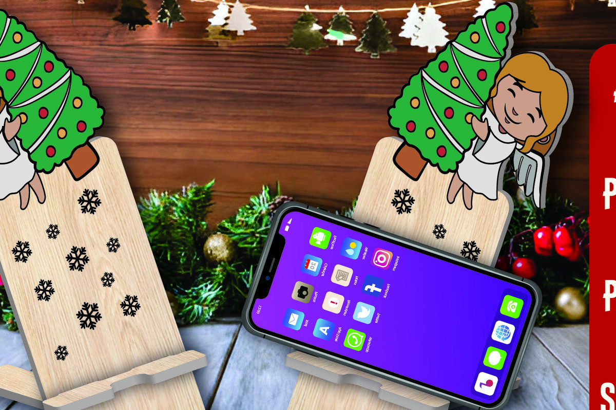 Σετ των 2 Intra απο ξύλο plywood 3mm-4mm πάχος Χριστουγεννιάτικη βάση τηλεφώνου Δίασταση 15x15 cm INTRAFABR-108601604