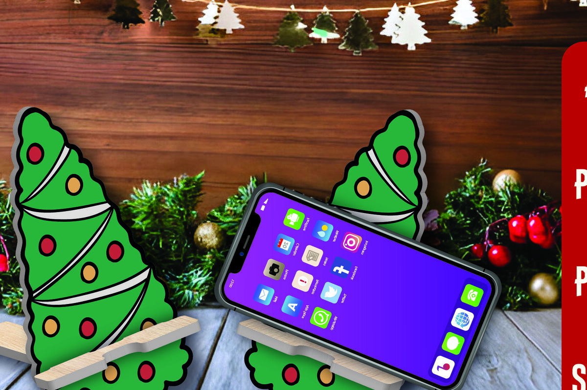 Σετ των 2 Intra απο ξύλο plywood 3mm-4mm πάχος Χριστουγεννιάτικη βάση τηλεφώνου Δίασταση 15x15 cm INTRAFABR-108601679